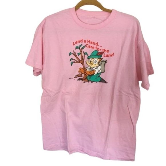 Woodsy Owl T-Shirt M Pink Lend A Hand Care For The Land Retro Classic - Picture 1 of 2